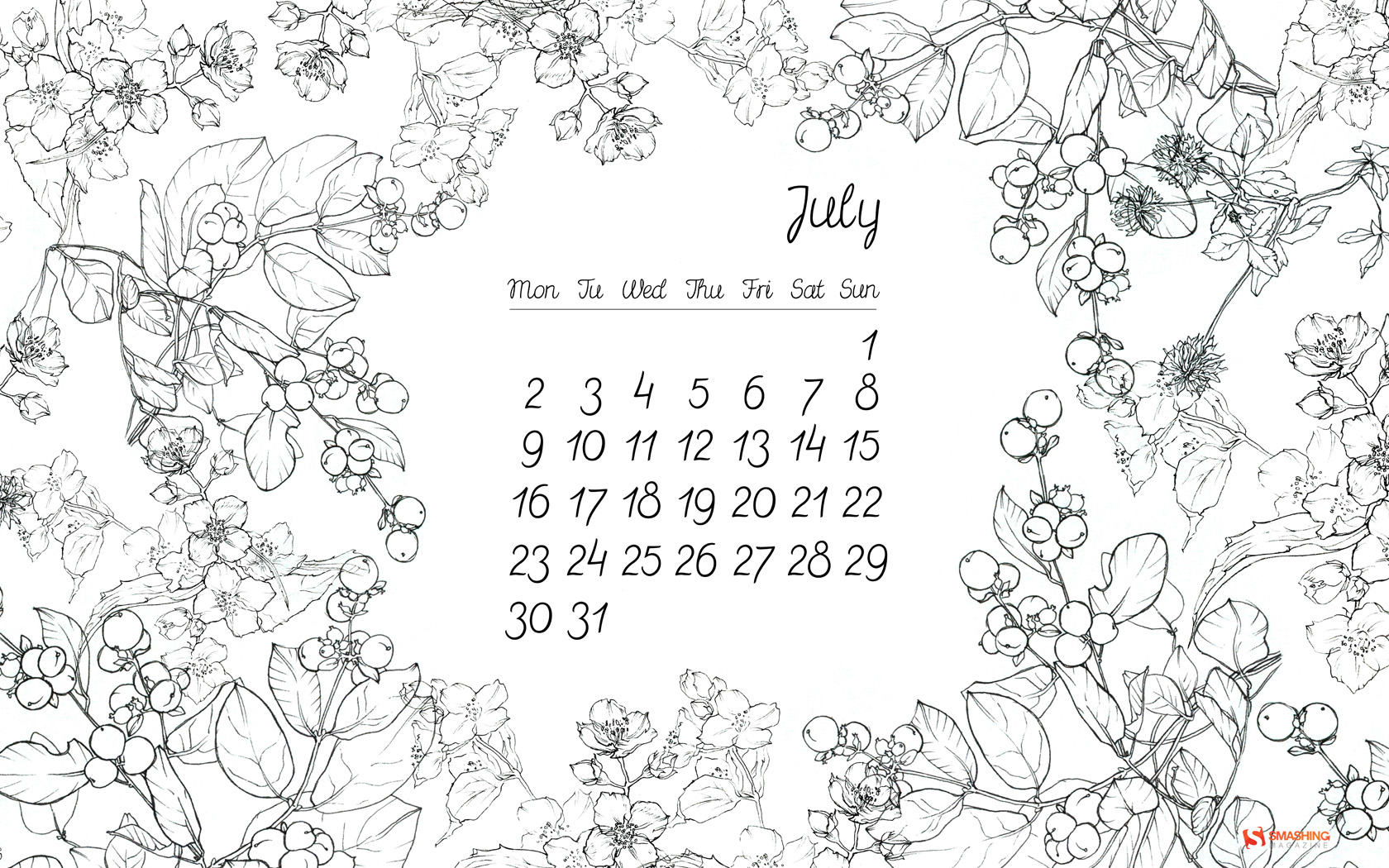 Календарь раскраска июль