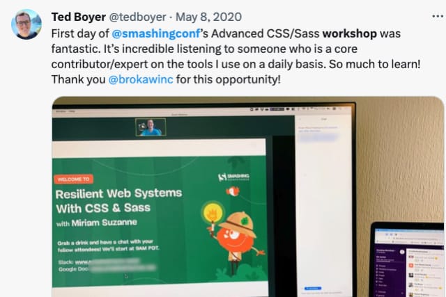 Tweet from Ted Beyer about the online workshop.